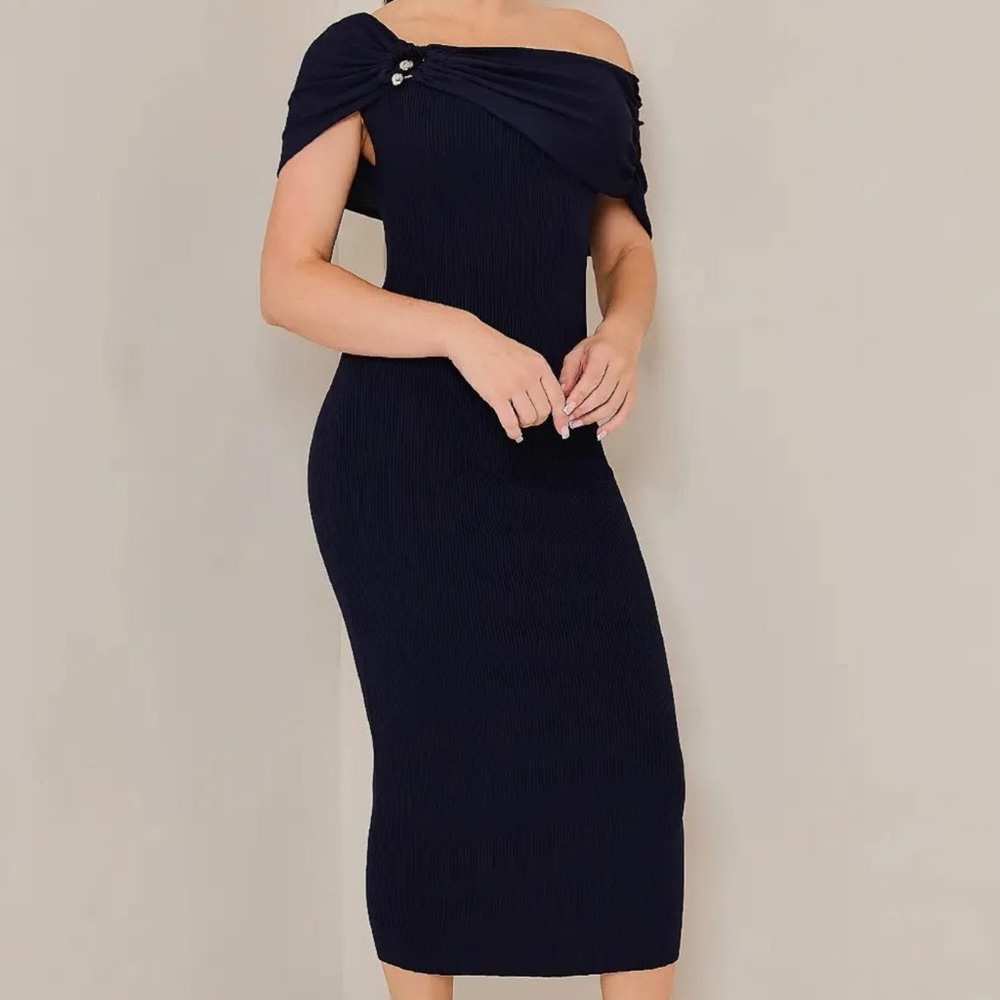 Dress Forum Navy Off-Shoulder Maxi Dress